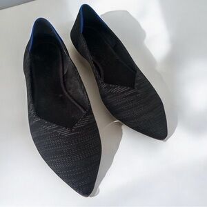 Rothy’s The Point Feathered Black Pointed Toe Ballet Flats Shoes Women's Sz 8.5
